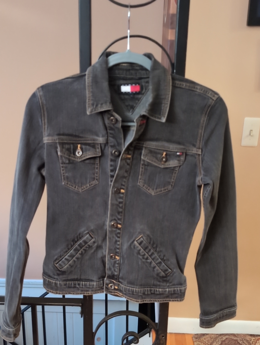 VTG Tommy Hilfiger Grey Denim Jacket Y2K 2003 Size M